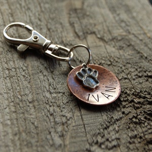 Dog Tag, Dog Tags for Dogs, Name Tag, Custom Pet ID, Pet ID Tag, Personalized, Hand Stamped, Copper, Paw Print, Charm, Cat Tags