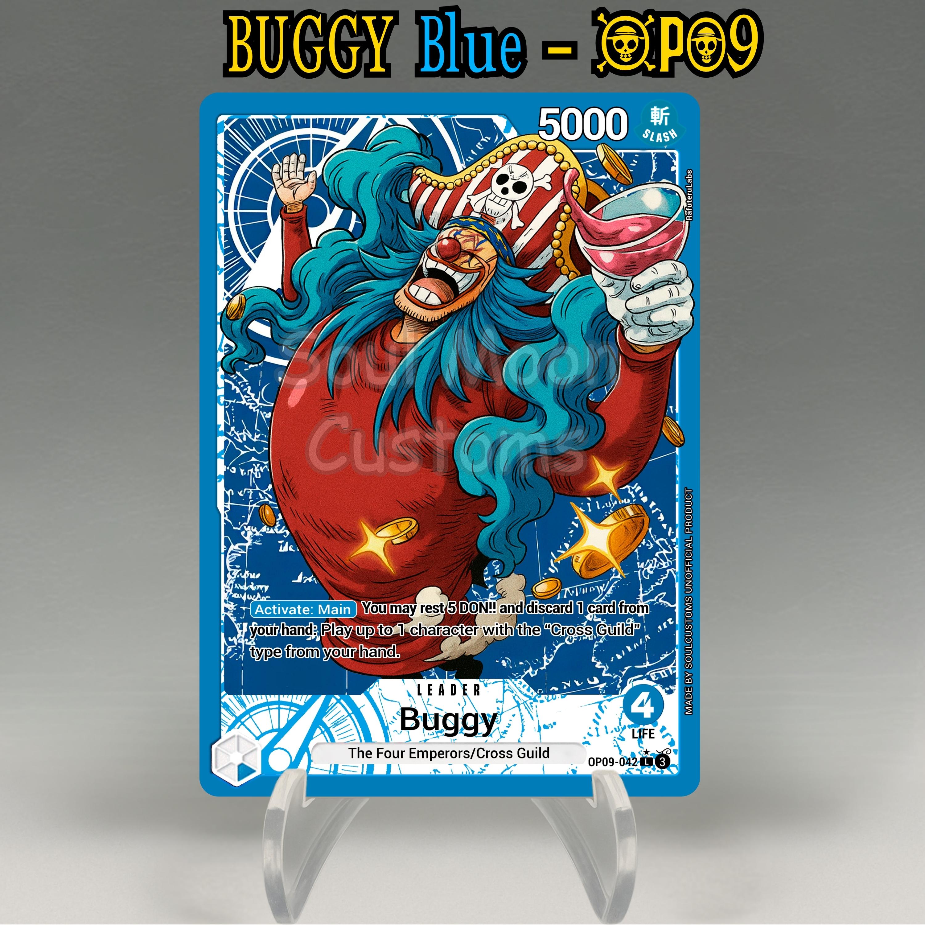 One Piece Proxy, Buggy Leader (blue) Holographic TCG Card, Custom