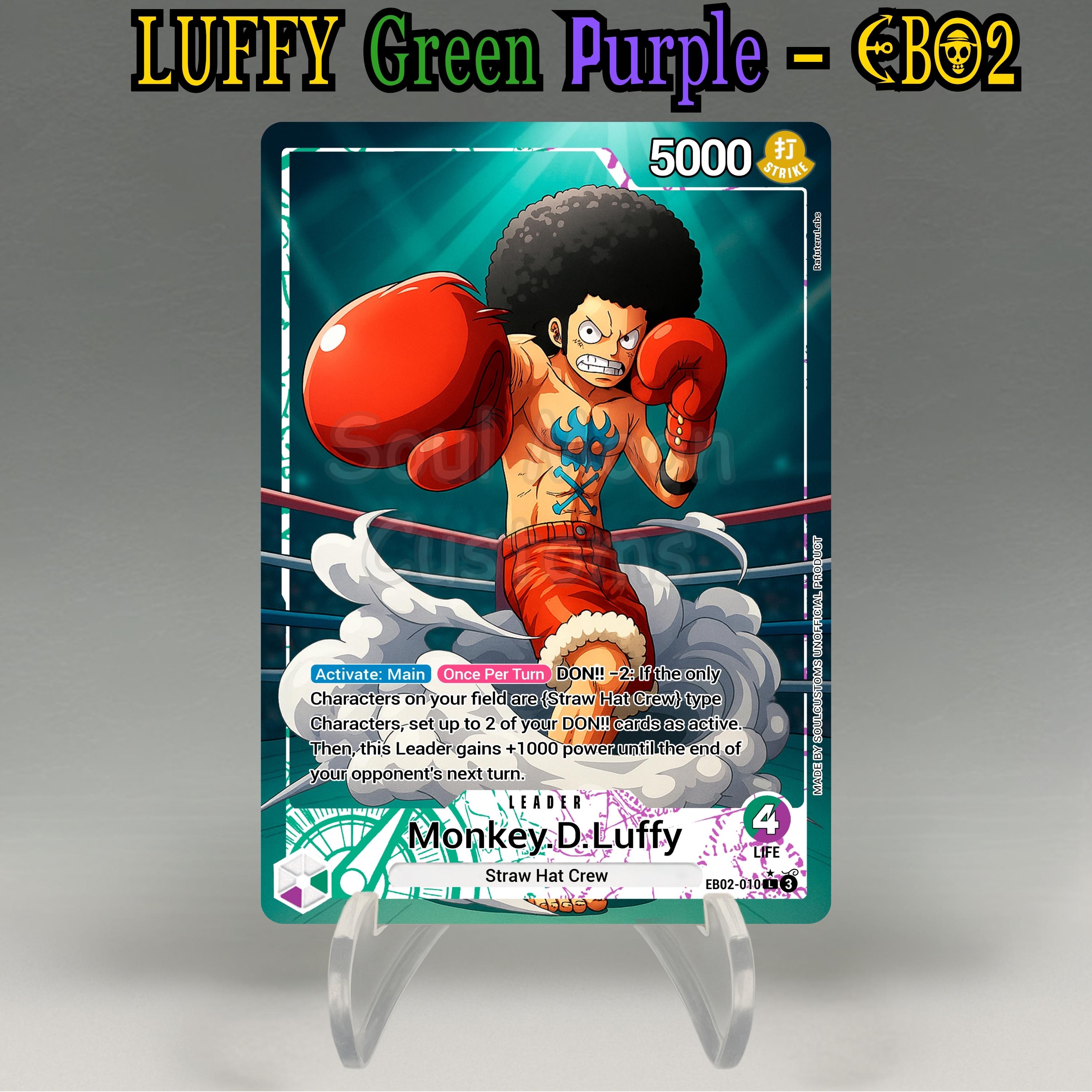 One Piece Proxy, Luffy Leader (green/purple) Holographic TCG Card