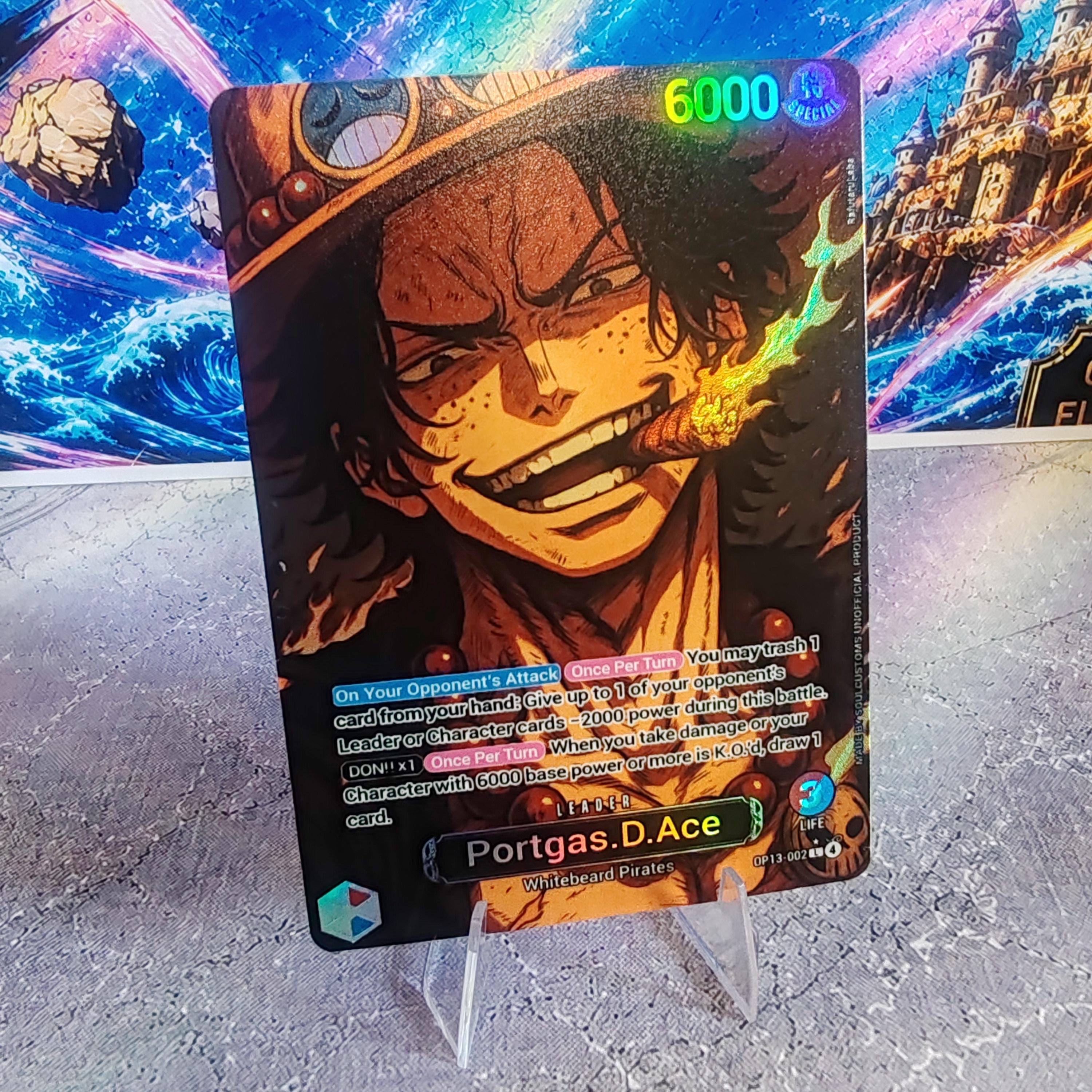 Ace Leader OP13 (red/blue), Spot Holographic One Piece TCG Proxy