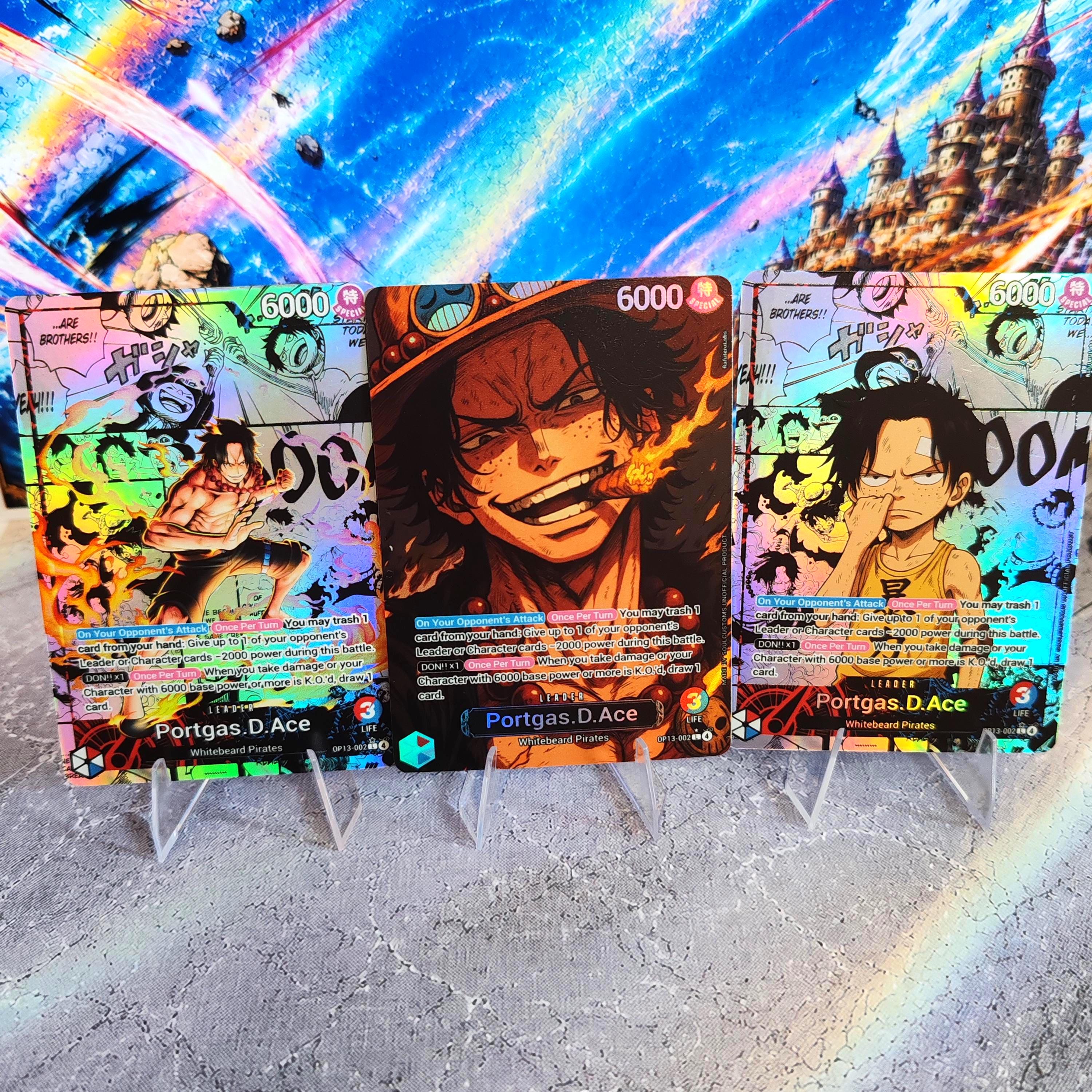 Ace Leader OP13 (red/blue), Spot Holographic One Piece TCG Proxy