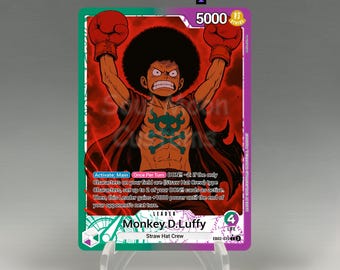One Piece Proxy, Luffy Leader (green/purple) Holographic TCG Card