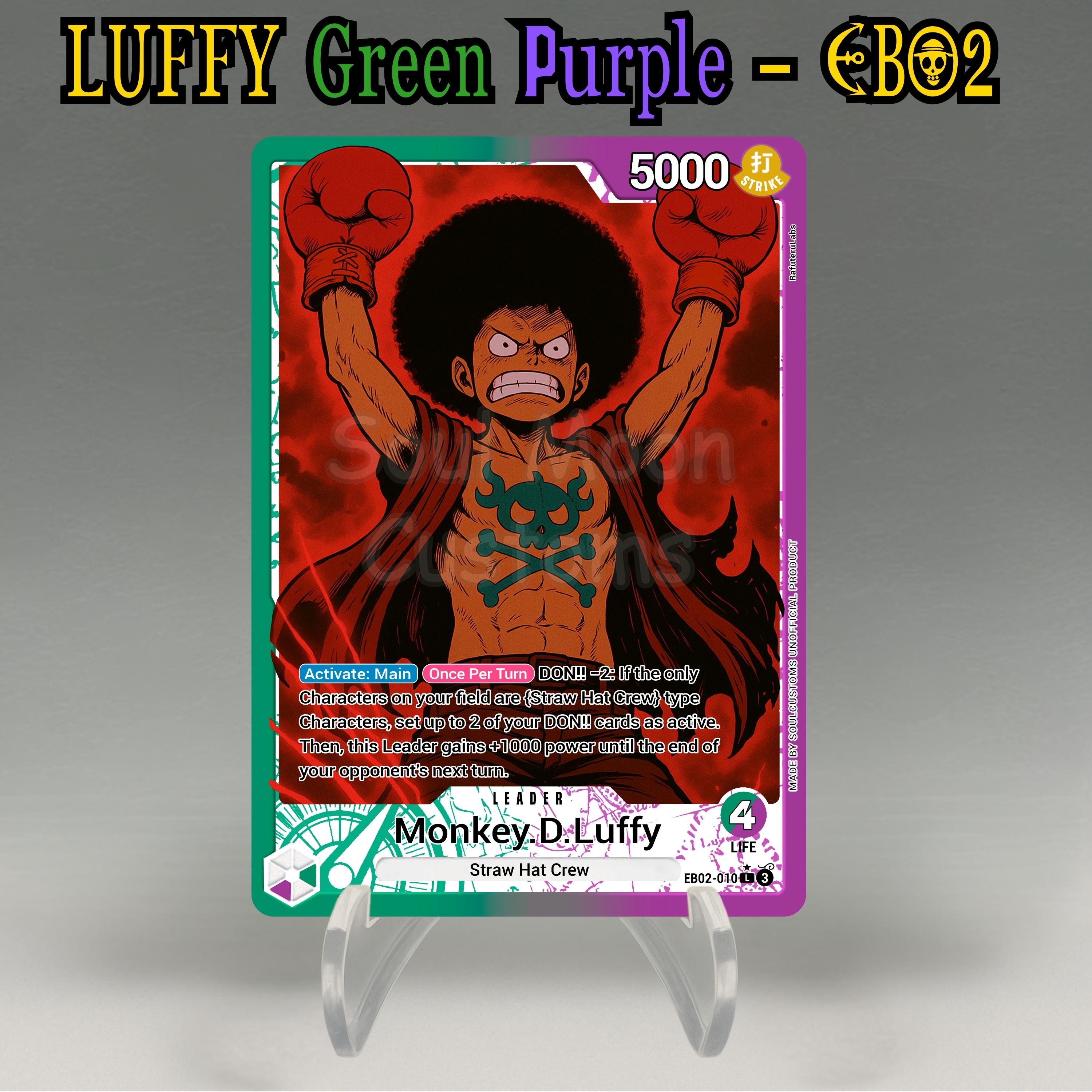 One Piece Proxy, Luffy Leader (green/purple) Holographic TCG Card