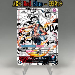One Piece Proxy, Ace Leader OP13 (Red/Blue) Holographic TCG Card, Custom Alt Art Handmade Work, S33 German Black Core 330GSM, ShopBack Promo