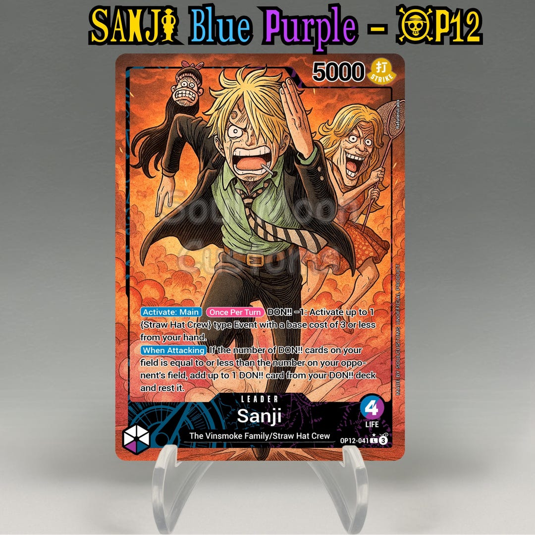 One Piece Proxy, Sanji Leader (blue/purple) Holographic TCG Card