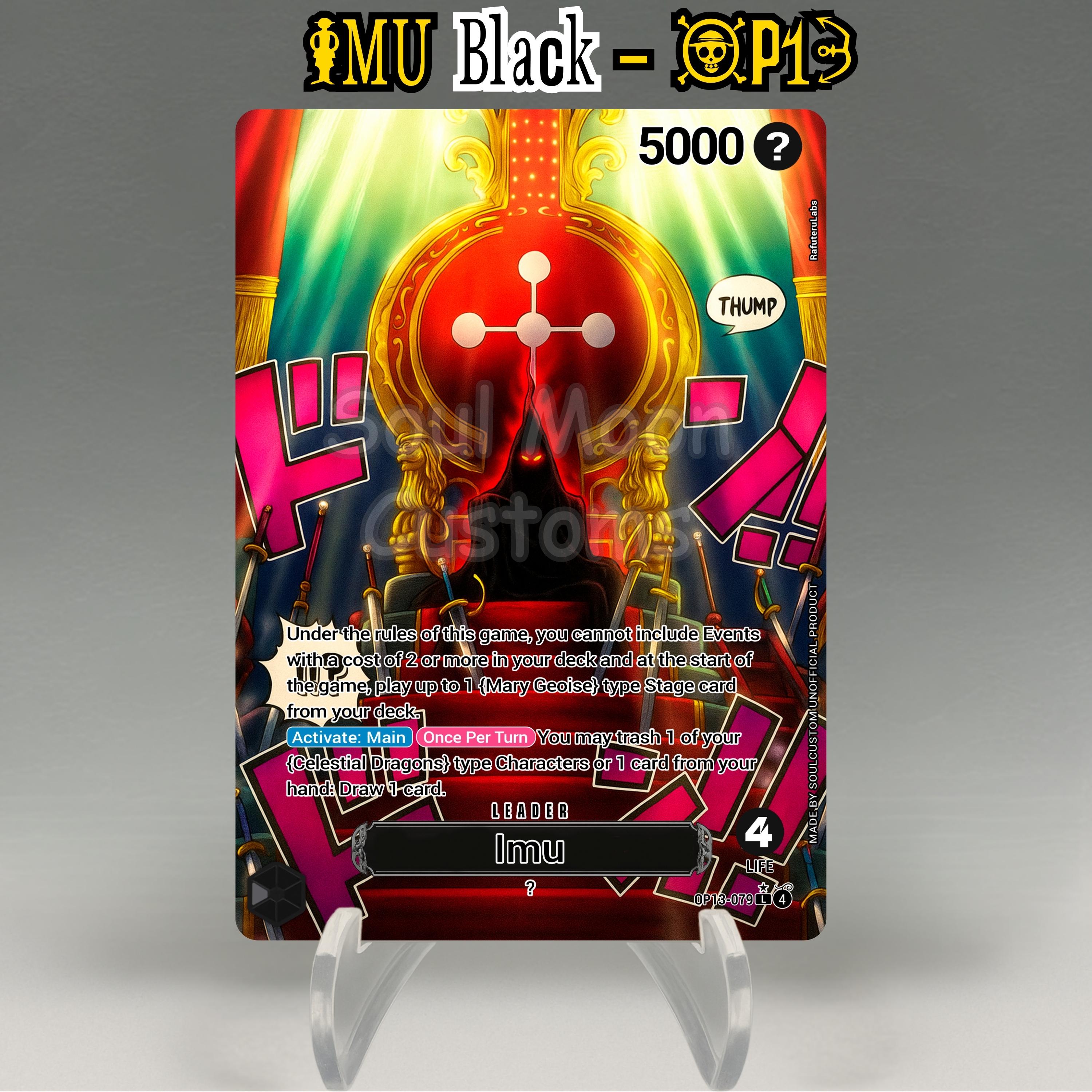 One Piece Proxy, Imu Leader (black) Holographic TCG Card, Custom