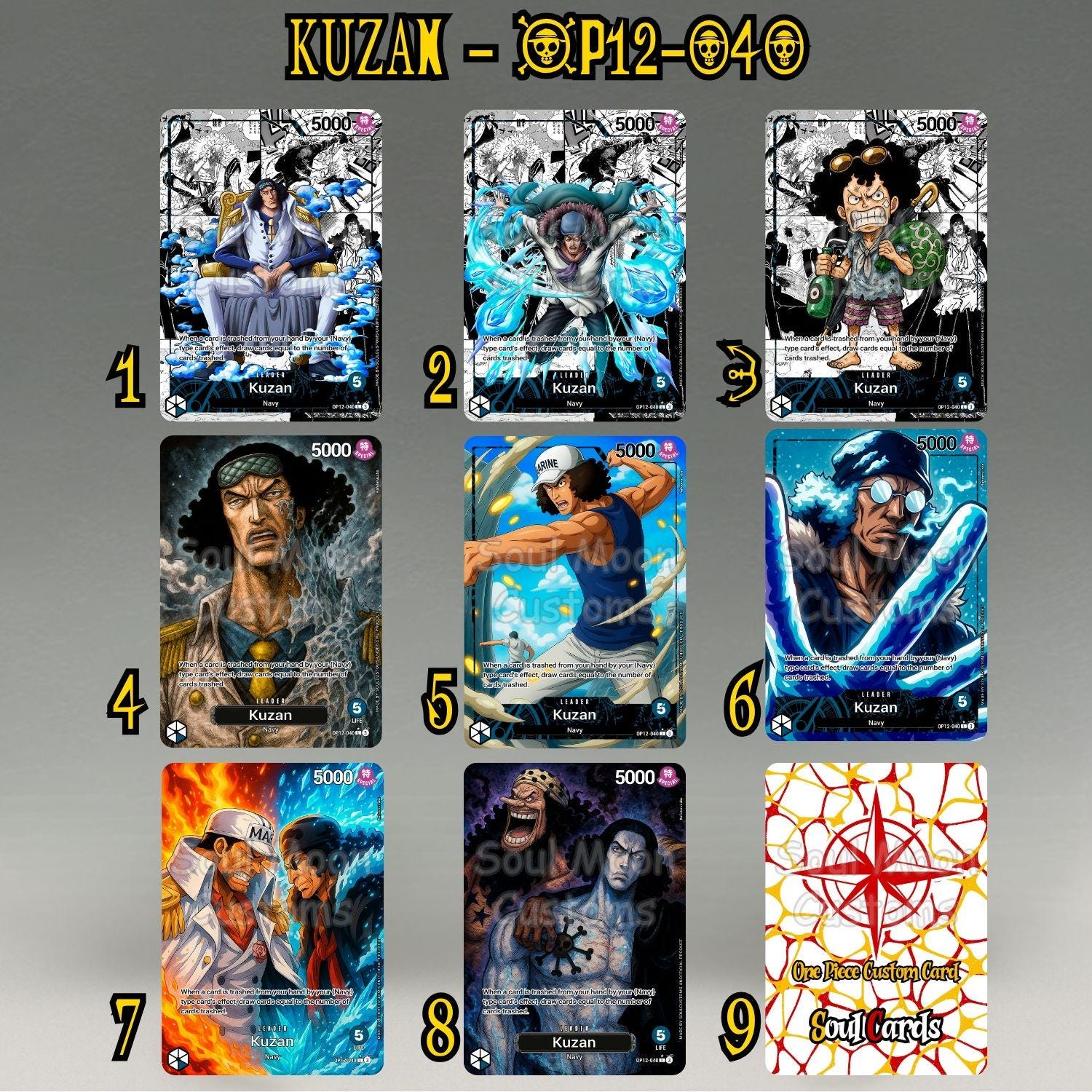 Kuzan Leader (blue) OP12, One Piece Card Game Proxy Leader