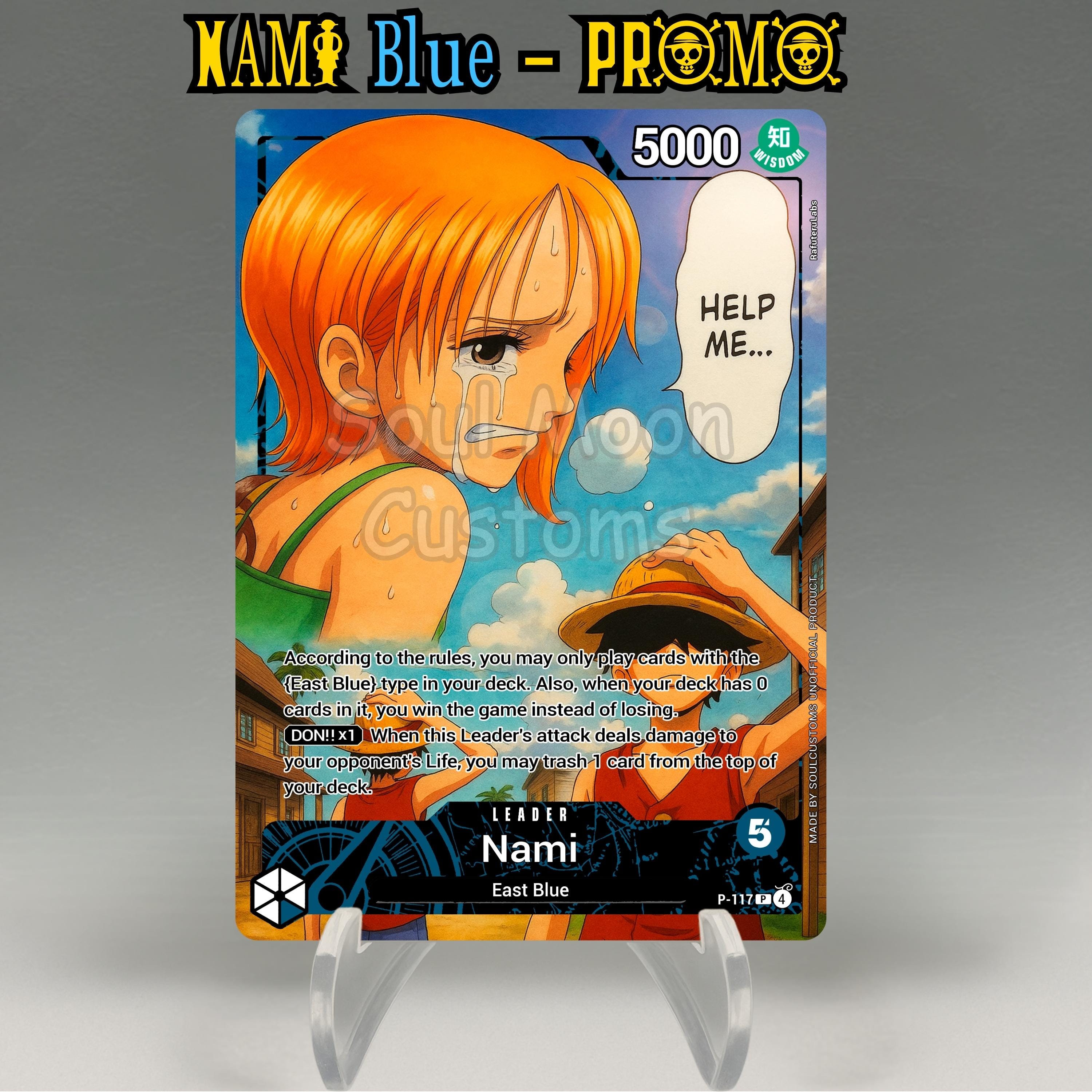 One Piece Proxy, Nami Leader (blue) Holographic TCG Card, Custom
