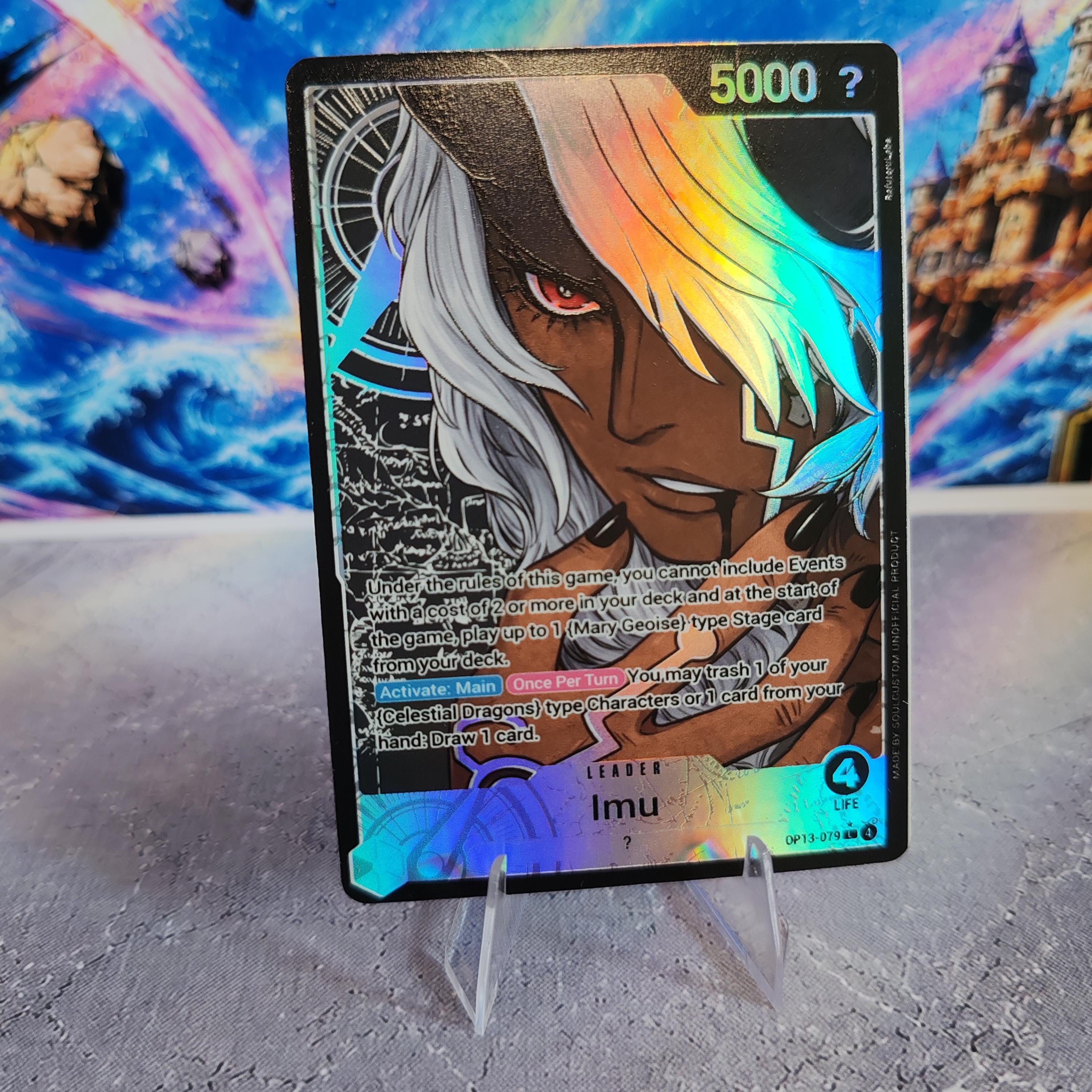 OP13 Imu Custom Leader Card for One Piece TCG, Spot Foil & Soft