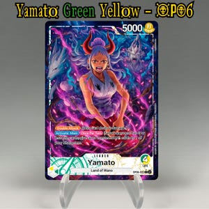 One Piece Proxy, Yamato Leader (Green/Yellow) Holographic TCG Card, Custom Alt Art Handmade Work, S33 German Black Core, Shop Back Promo