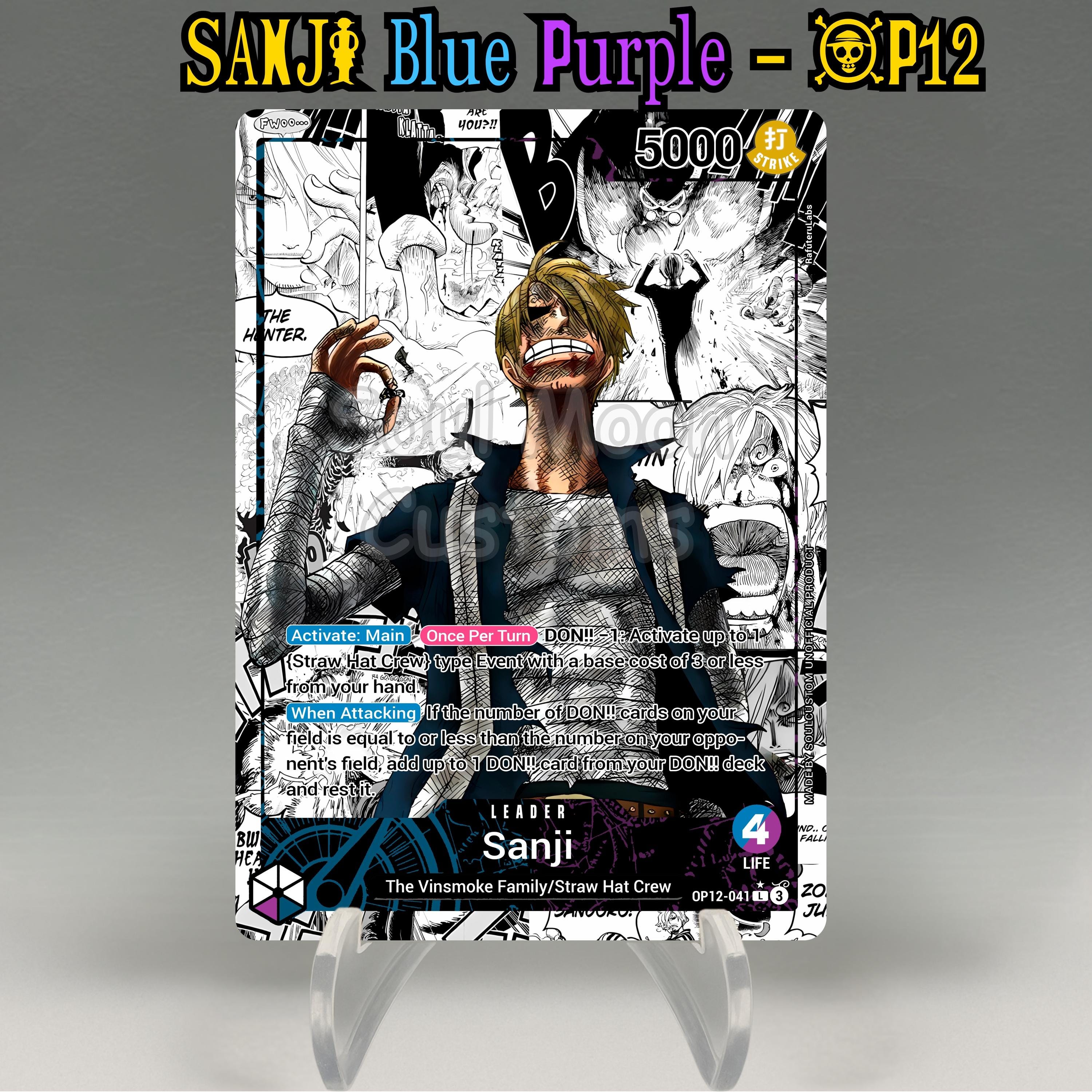 One Piece Proxy, Sanji Leader (blue/purple) Holographic TCG Card