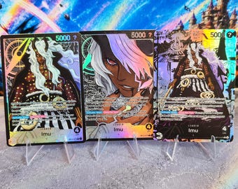 Imu Leader OP13, Cartes Proxy One Piece TCG, Visage d'Imu révélé, Illustration alternative holographique faite main, Leader OPTCG