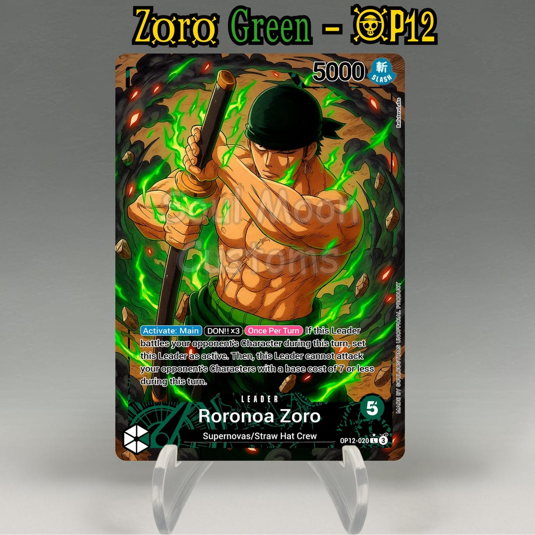 One Piece Proxy, Zoro Leader (green) Holographic TCG Card, Custom
