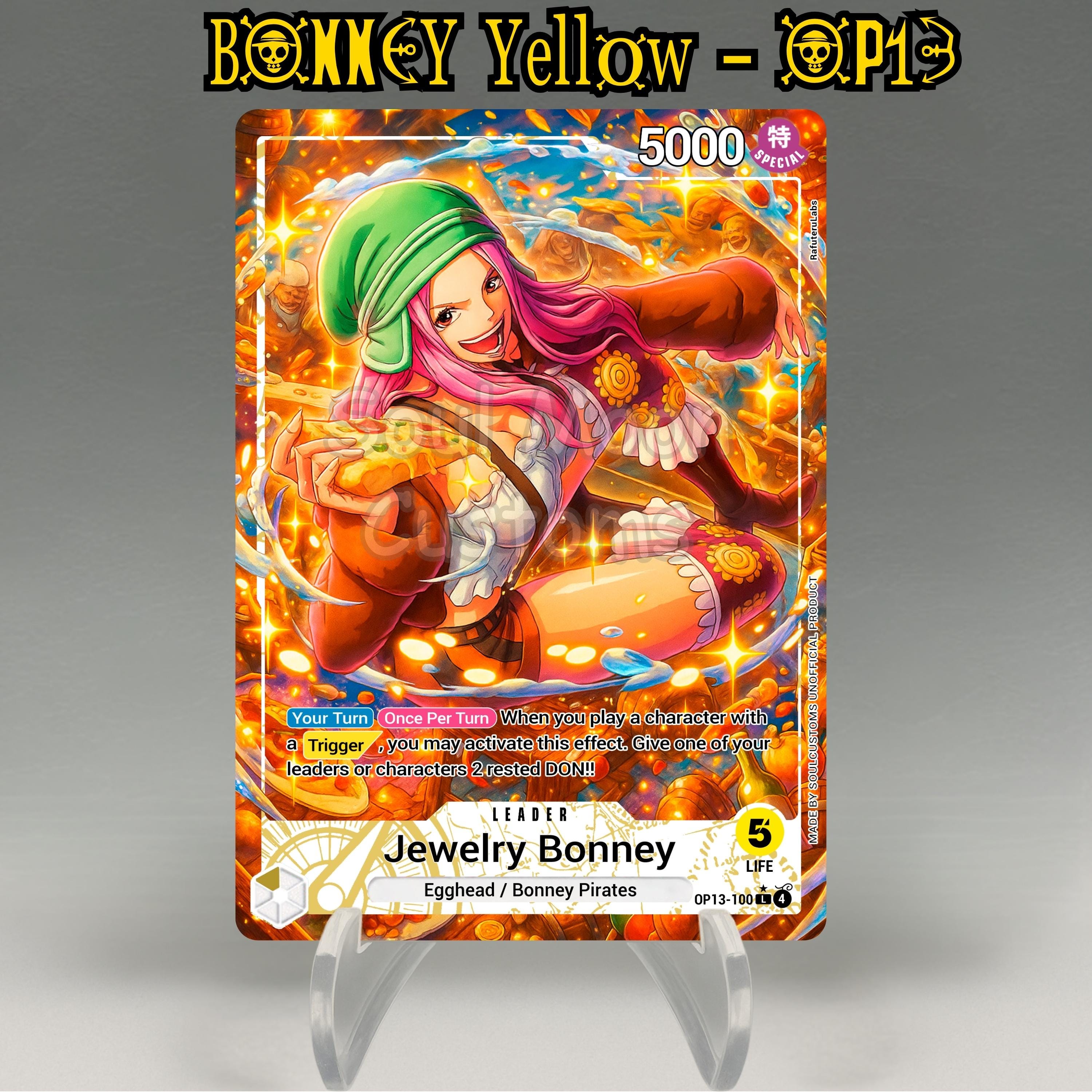 One Piece Proxy, Bonney Leader (yellow) Holographic TCG Card
