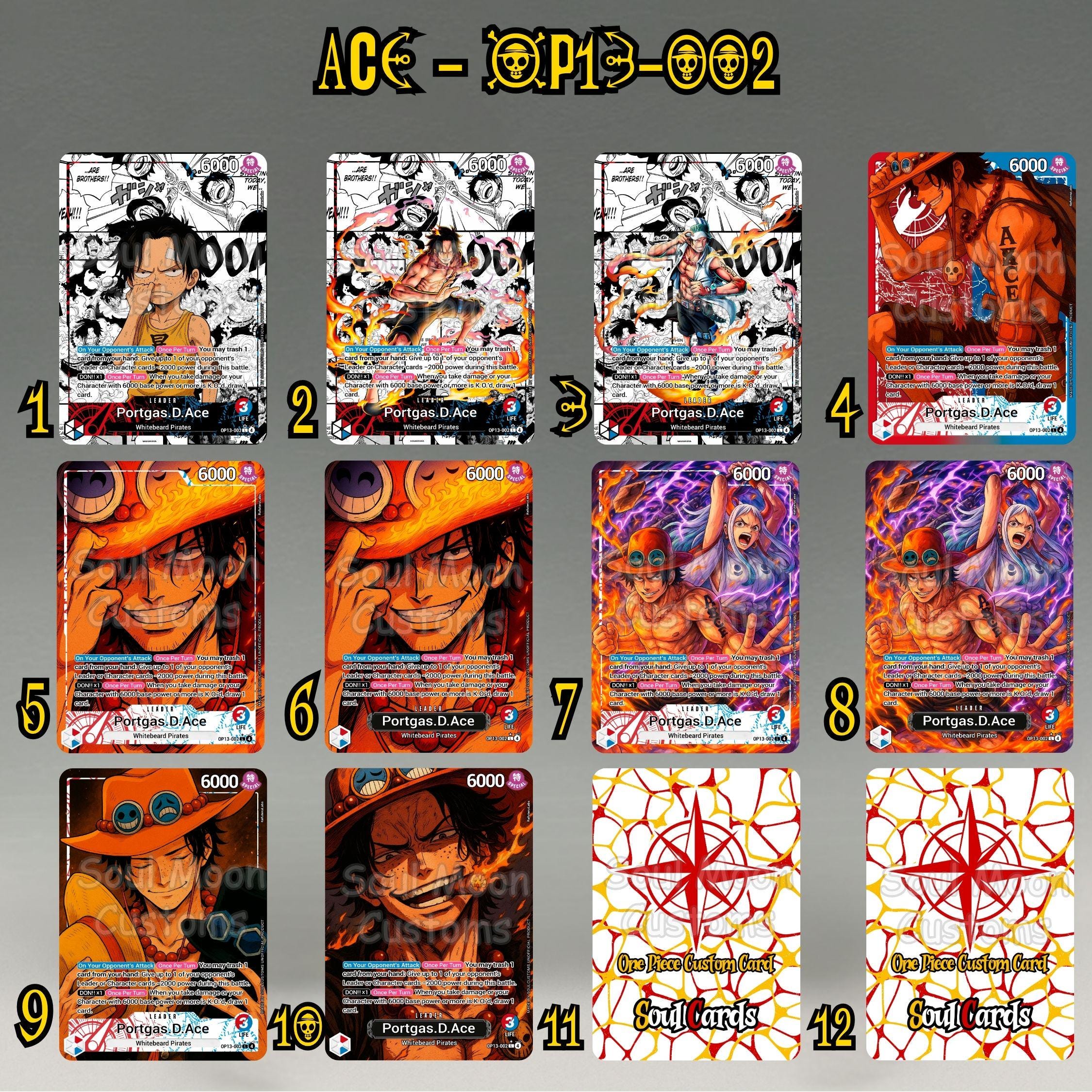 Ace Leader OP13 (red/blue), Spot Holographic One Piece TCG Proxy