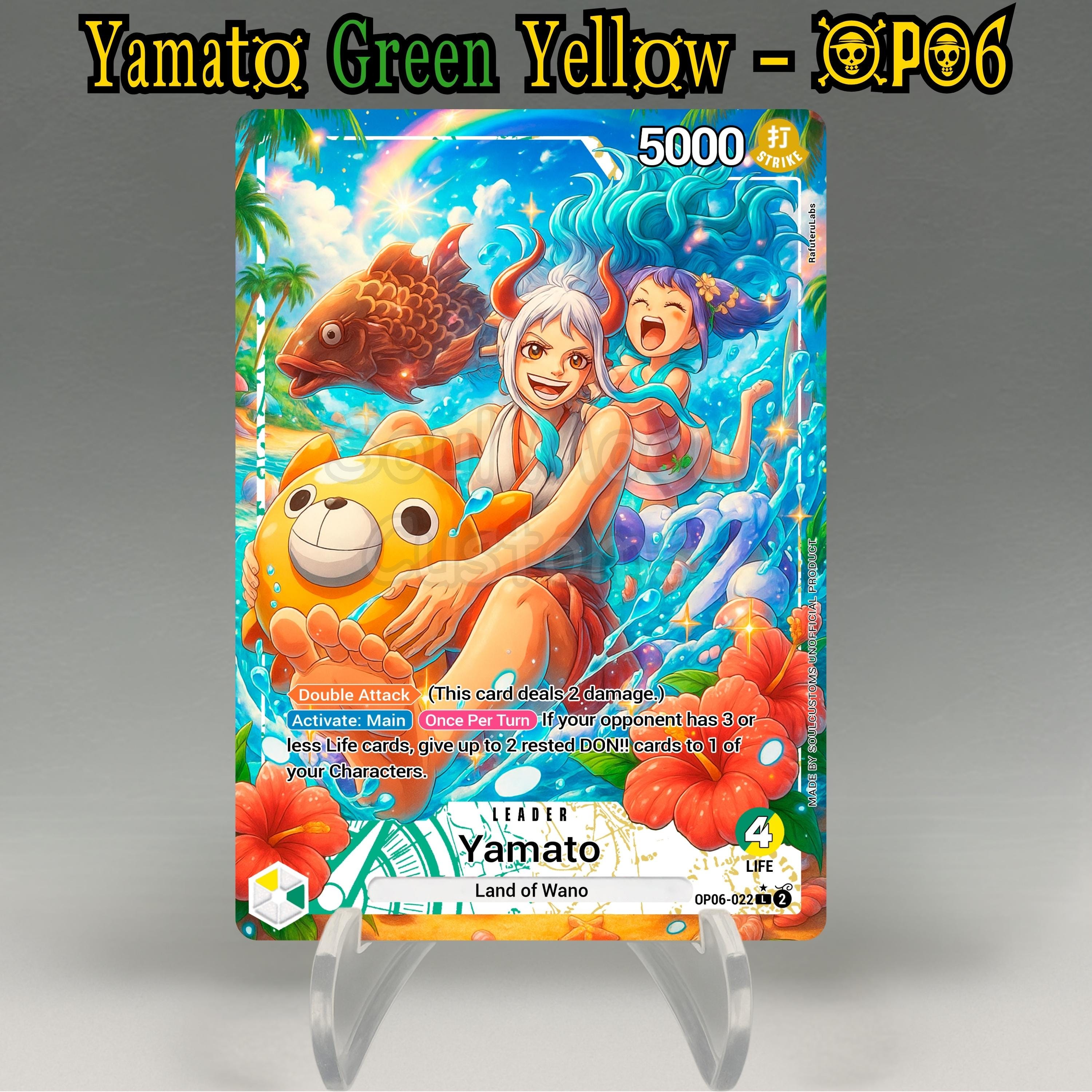One Piece Proxy, Yamato Leader (green/yellow) Holographic TCG Card