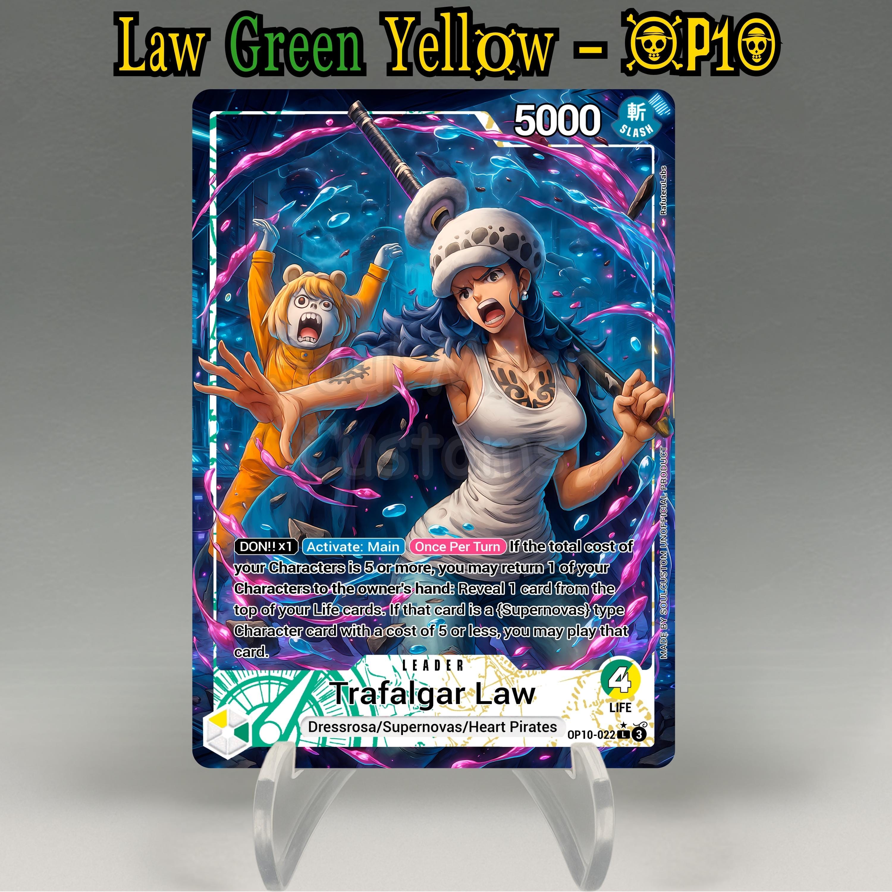 OP10 Trafalgar Law Green/yellow, One Piece Card Game Proxy Leader