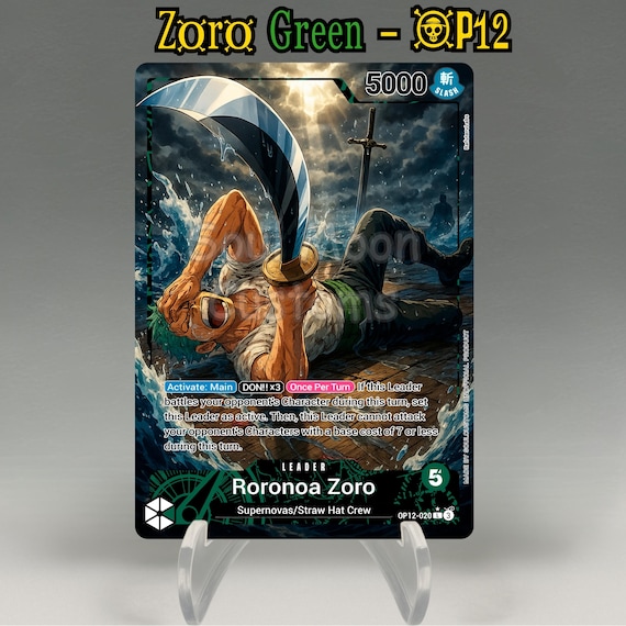 One Piece Proxy, Zoro Leader (green) Holographic TCG Card, Custom