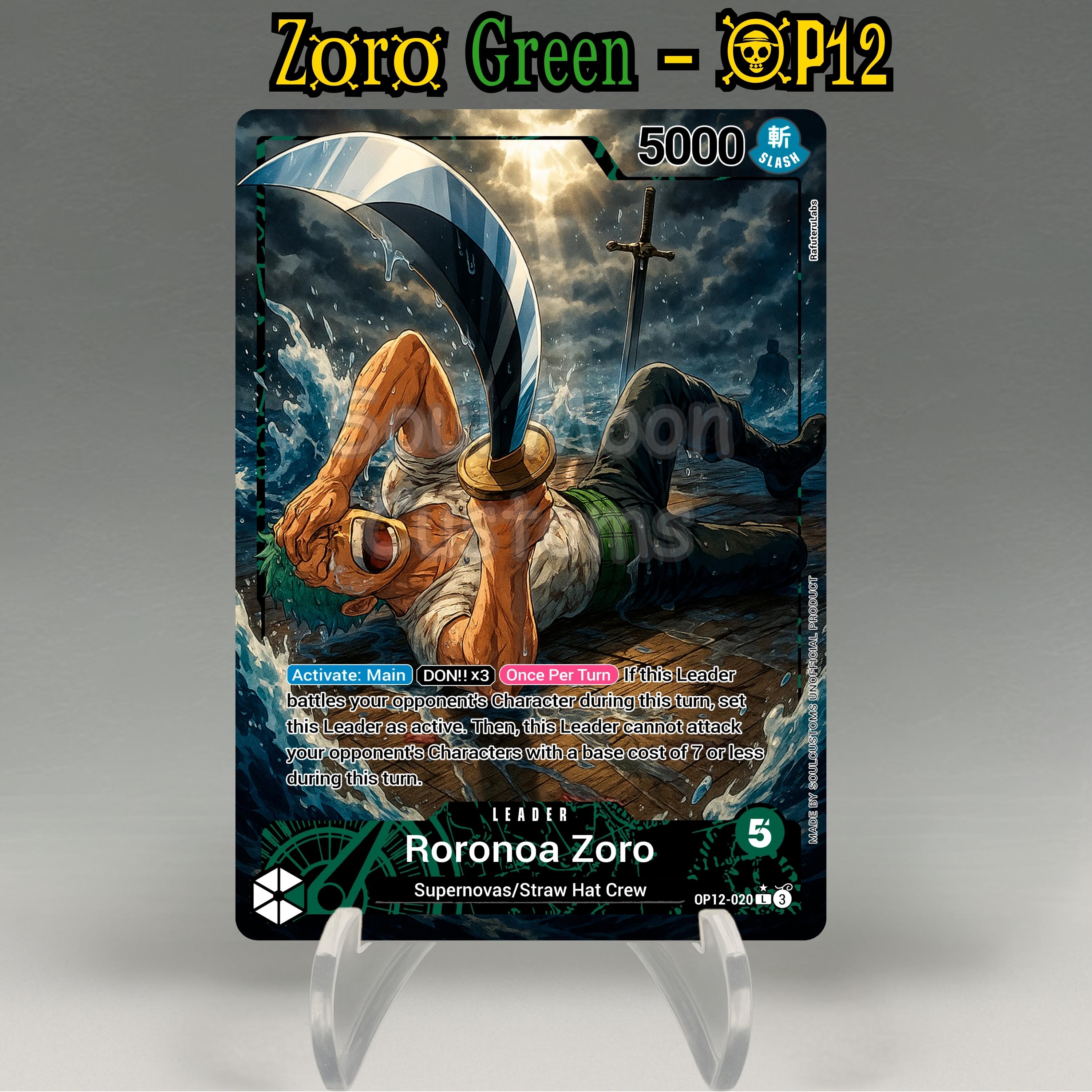 One Piece Proxy, Zoro Leader (green) Holographic TCG Card, Custom