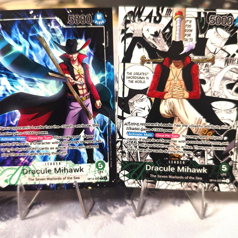 OP14 Mihawk Leader (green), One Piece Card Game Proxy Leader – Custom ...