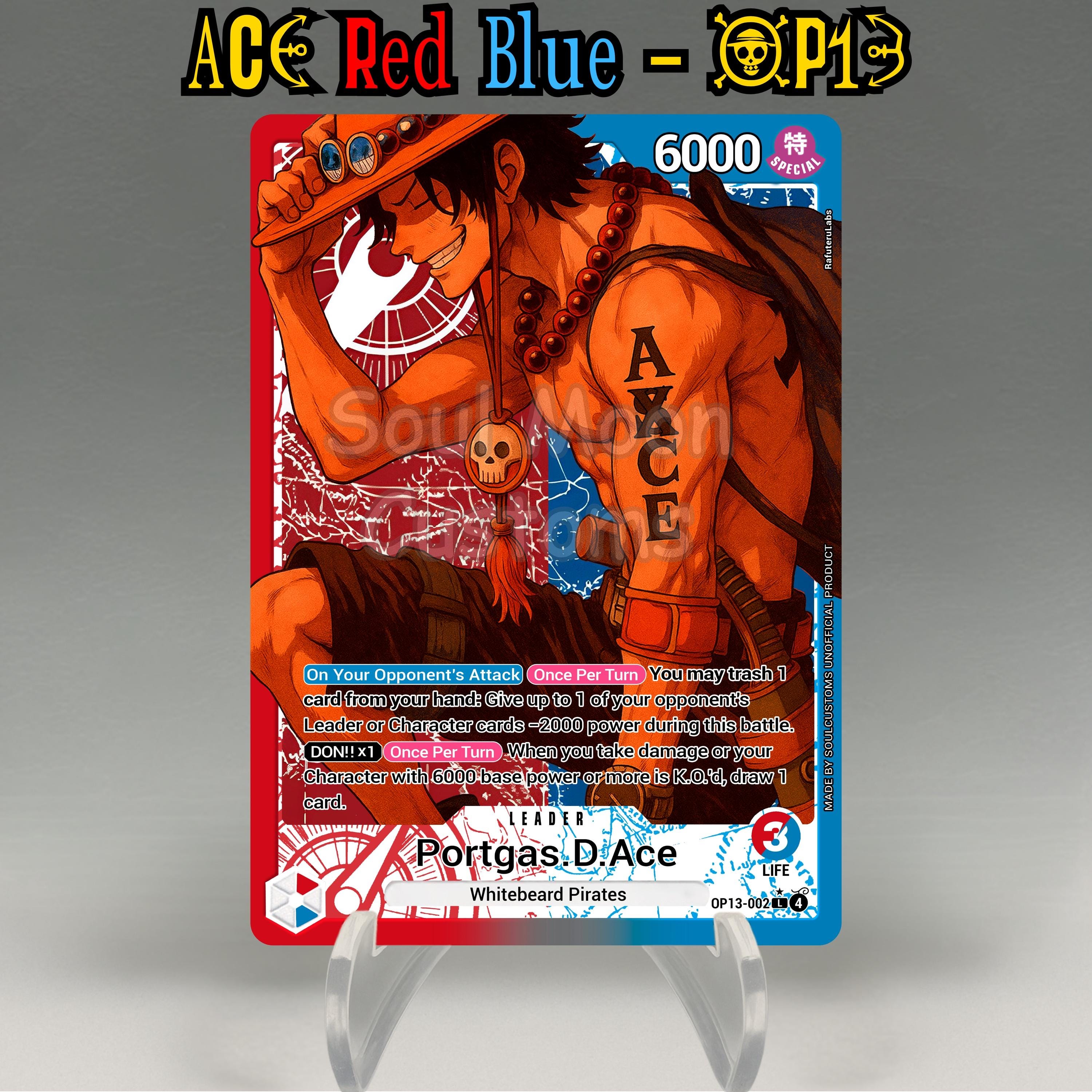 One Piece Proxy, Ace Leader OP13 (red/blue) Holographic TCG Card