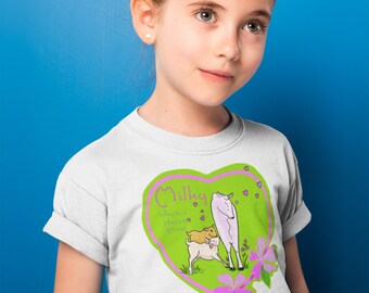 Milky and calves cow and babies love cows Milky Way to a happy planet Kids Heavy Cotton™ Tee