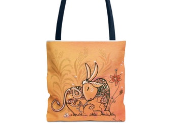 Love Cows Vegan Ahimsa Tote Bag (AOP) blushed orange saffron sunset gift for her trending ahimsa non violent