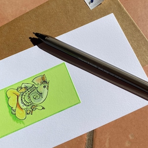 Ganesh kunstcollectie Handgetekende handgesneden kunst wenskaart voor het inlijsten van gelukkige olifant framable originele kunst brenger van fortuin