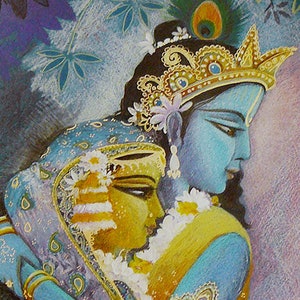 Radha Krishna moody mauves divine couple original drawing for sale pencil drawing Krsna Radharani woodland romance