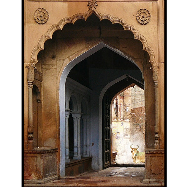 travel art architecture photography archway gate india holy bull temple syamarts photo.dark rich earth tones Available in various sizes.