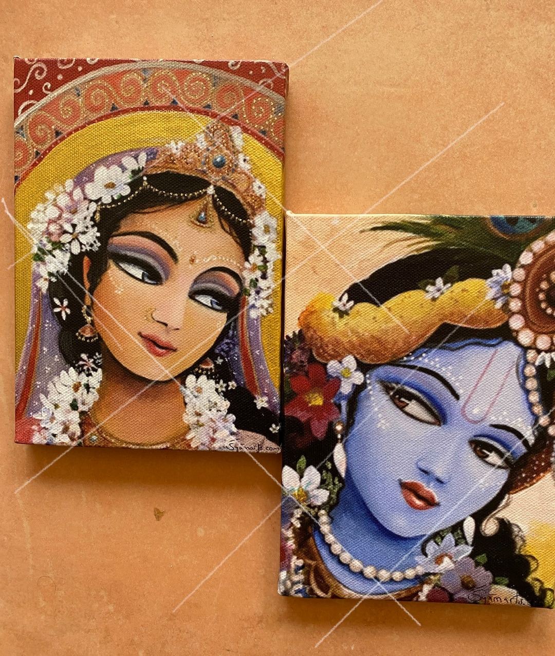 Small Radha Krishna Painting Prints on Canvas Bargain Ready to Hang
