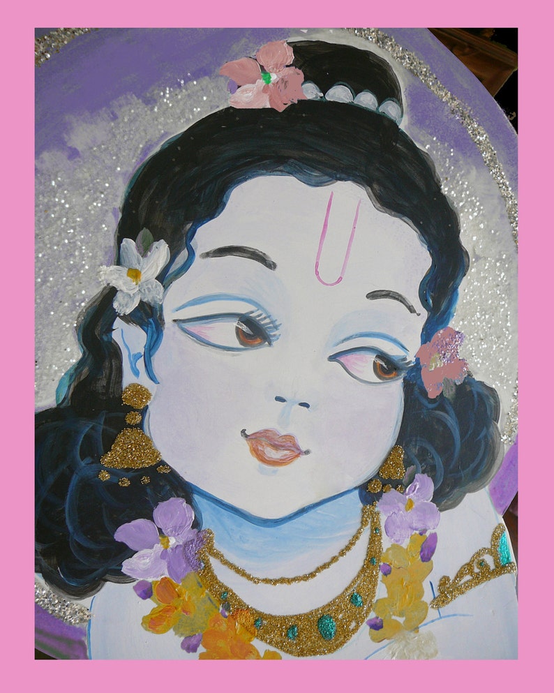 The heart thief portrait cute Balaram wall art painting mixed media child cupid big lotus eyes Art print Krishnas brother image 1