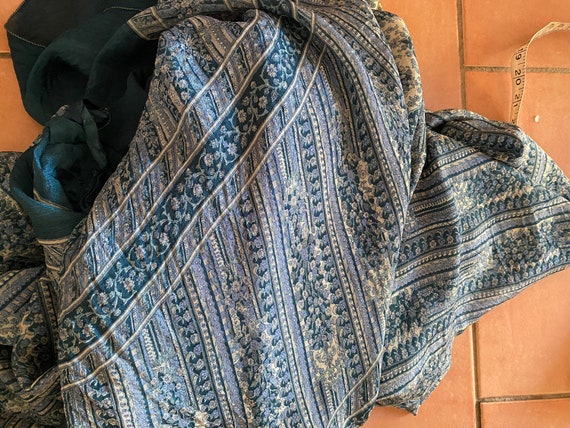 vintage silk sari blue grey floral stripes - image 5