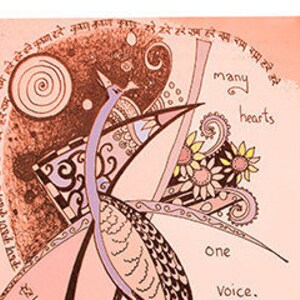 Paon dessin mural art cartes de voeux mantra védique miniature bleu rose mehndi art doodle syamarts toile reproduction d’archives