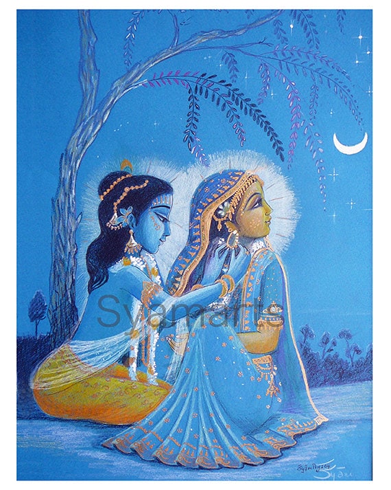 ORIGINAL HANDMADE RADHA KRISHNA PENCIL PORTRAIT  DailyDesignist