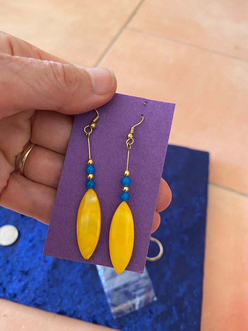 African shield earrings bright vibrant sister earrings yellow turquoise drop earrings Syamarts girl friend gift