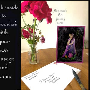 Sri Radha, goddess of fortune in love art cards with envelope, nice framed Bhakti devotion art by Syam Marquez gift for her collectable art