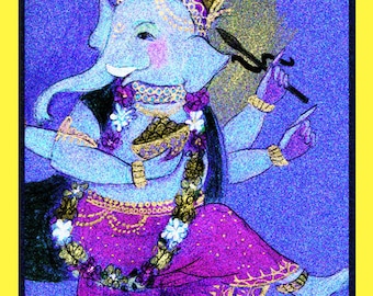 Archival art print Ganesh Lucky elephant. Charm mystical indian elepant. yoga meditation sacred space purples magenta home altar supplies