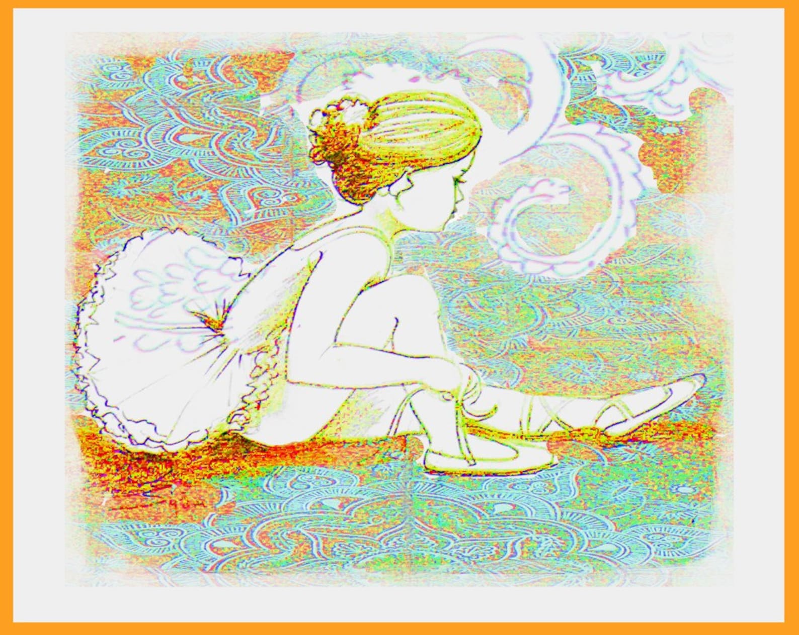 the darling ballerina photgraphic fine art print of little ballerina drawing, ballet art aqua rust jade swan lake,young ballet d