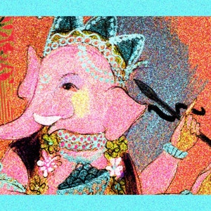 Lucky elephant Ganesh art mystical yoga meditation sacred space wall art cards hindu God for removing obstacles syamarts