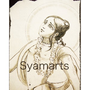 Nityananda avatar devotional pencil drawing home altars wall art Syamarts prints art cards woodblock meditation bhakti yoga