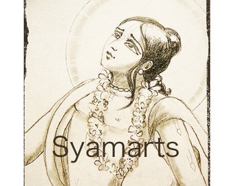 Nityananda avatar devotional pencil drawing home altars wall art Syamarts prints art cards woodblock meditation bhakti yoga