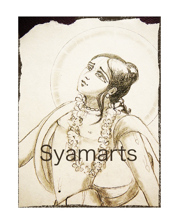 Nityananda avatar devotional pencil drawing home altars wall art Syamarts prints art cards woodblock meditation bhakti yoga