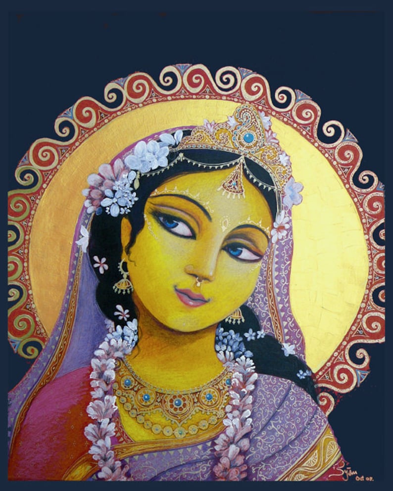 Radha Divine Goddess Art Devotional Art Drawing Radharani Etsy