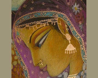 Radha radharani Krishna s beloved Indian princess goddess devotional drawing syamarts archival art print syamarts meditation home altars