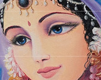 Goddess art Radha Krishna consort portrait of girl syamarts canvas archival prints home altars Indian
