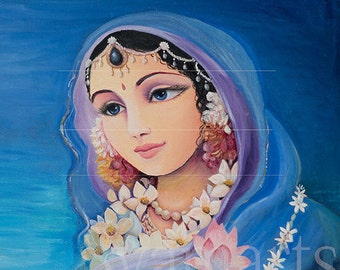 Radha lotus eyed Krishnas gopi portrait feminine beauty divine qualities Radharani syamarts canvas archival prints vedic art