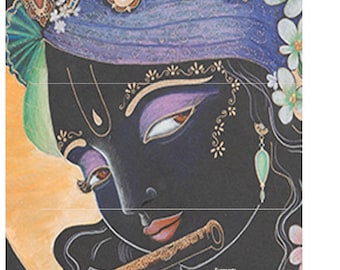 Krishna Syamsundara blackish Krsna drawing or prints Krishna green purple modern spiritual original art bhakti yoga hindu vedic syamarts