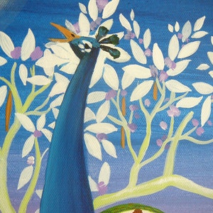 Original painting on canvas,or print any size The peacocks art, tree art, sunset, India, travel art, blues, mauves white tree Ganga Syamarts image 3
