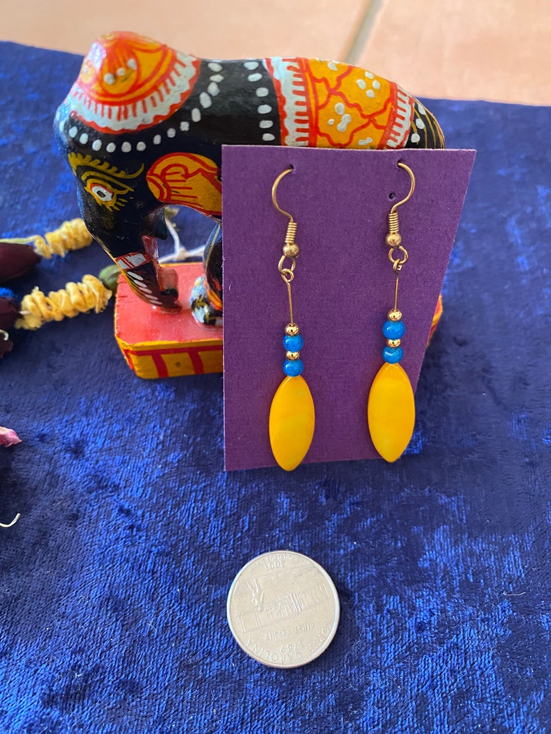 African shield earrings bright vibrant sister earrings yellow turquoise drop earrings Syamarts girl friend gift